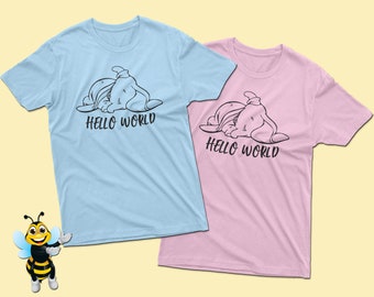 Dumbo Hello World T-Shirts, Baby T-Shirts and Bodysuits, Family Birthday Party Matching Shirts, Disney Trip Shirts, Adults and Kids Sizes