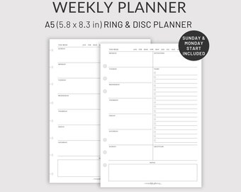 A5 Weekly Planner Printable, Weekly Agenda & Organizer, Weekly to Do List, Instant Download, Undated, A4/A5/Letter