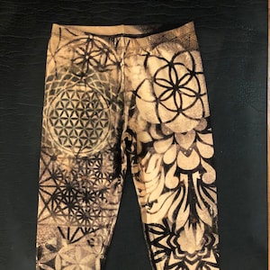 Womens Sacred Geometry,One of a Kind, Bleached Dyed Leggings. Girls Size 14-16 or Women&#39;s Size X-Small