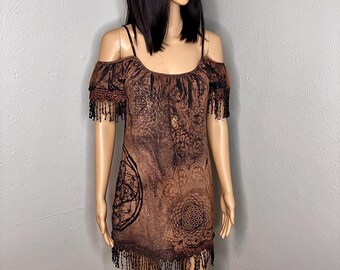 Corrie Sosnowsky Designs, Handcrafted, One of a Kind, Sacred Geometry, Bleach Dyed Dress, Size Small