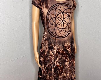 Corrie Sosnowsky Designs, One of a Kind,Handcrafted,  Sacred Geometry, Bleach Dyed Dress, Women's Size Medium