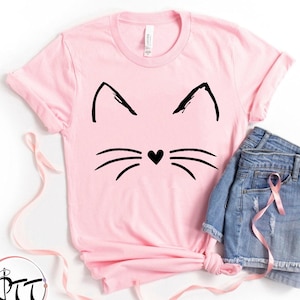 Cute Cat Shirt, Kitten Tee, Kitty T-Shirt, Animal Lover Kids Tees, I Love Cats, Funny Present Gift, Whiskers Face, Cat Mom Cute T Shirt