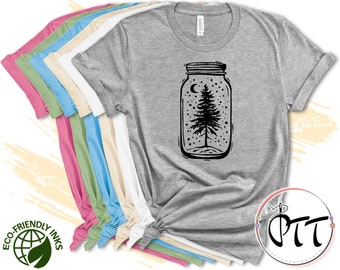 Pine Tree Shirt, Graphic Tees, Mason Jar Shirt, Forest Nature Lover TShirt, Womens Camping Shirt, Mountain T-Shirt, Men Kids Christmas Shirt