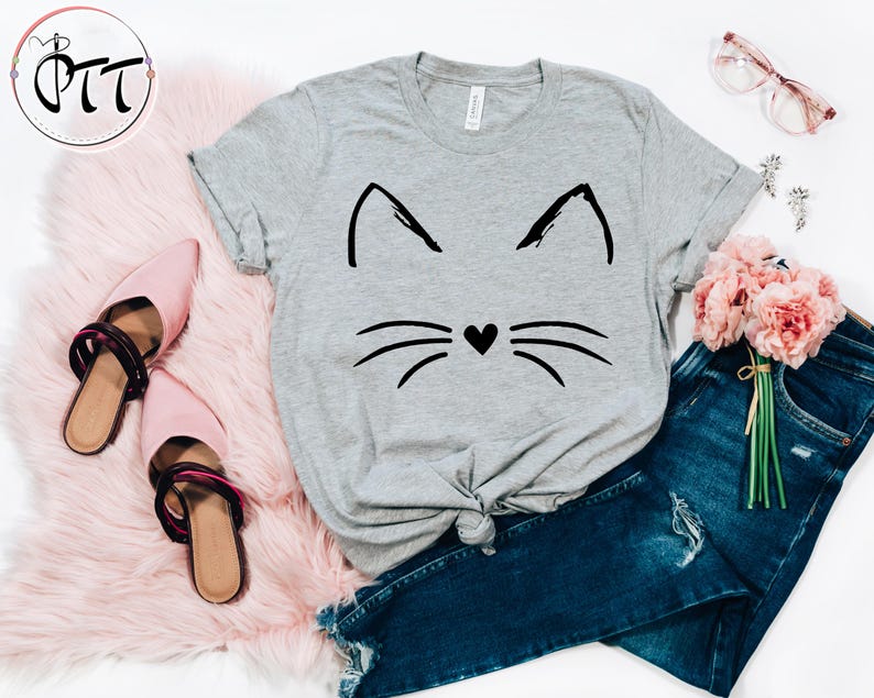 Cute Cat Shirt, Kitten Tee, Kitty T-Shirt, Animal Lover Kids Tees, I Love Cats, Funny Present Gift, Whiskers Face, Cat Mom Cute T Shirt