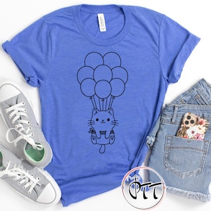 Cat Shirt, Kitten Kitty T-Shirt, Cute Balloon Cat Animal Lover Kids Tees, I Love Cats, Funny Present Gift, Whiskers Face, Cat Mom Cute Shirt