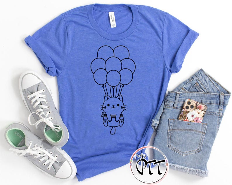 Cat Shirt, Kitten Kitty T-Shirt, Cute Balloon Cat Animal Lover Kids Tees, I Love Cats, Funny Present Gift, Whiskers Face, Cat Mom Cute Shirt