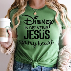 Camisetas Disney para mujer, Camiseta Disney "En mis venas" "Jesús en mi corazón", Camisetas familiares de Disneyworld, Camisetas de Epcot Disney, Camisetas de Disneyland