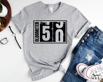 Funny 50th Birthday Oldometer Shirt: Unisex Cotton Tee, 50th Anniversary Shirt