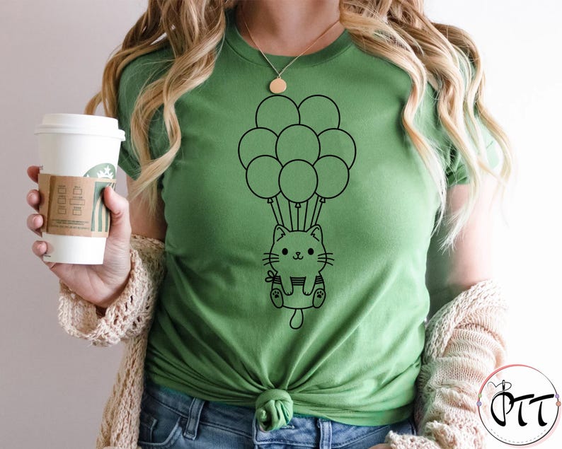 Cat Shirt, Kitten Kitty T-Shirt, Cute Balloon Cat Animal Lover Kids Tees, I Love Cats, Funny Present Gift, Whiskers Face, Cat Mom Cute Shirt