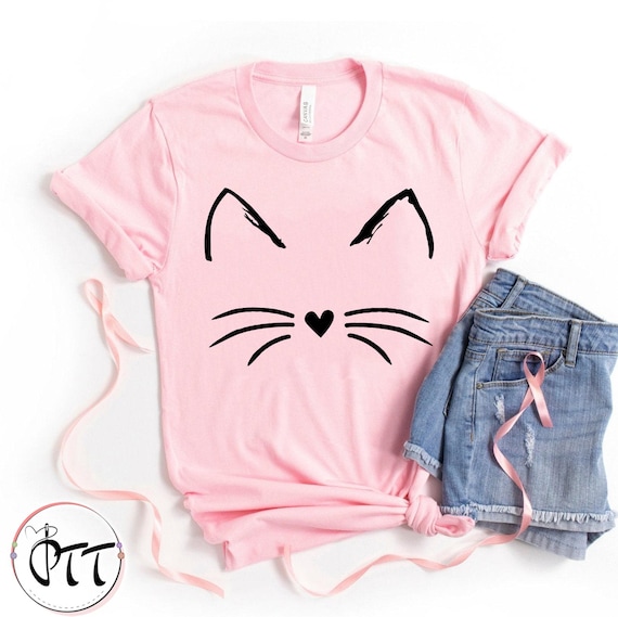 Cute Cat Shirt, Kitten Tee, Kitty T-Shirt, Animal Lover Kids Tees, I Love Cats, Funny Present Gift, Whiskers Face, Cat Mom Cute T Shirt