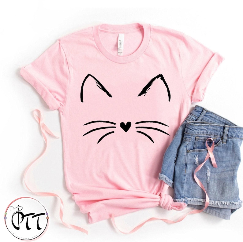 Cute Cat Shirt, Kitten Tee, Kitty T-Shirt, Animal Lover Kids Tees, I Love Cats, Funny Present Gift, Whiskers Face, Cat Mom Cute T Shirt