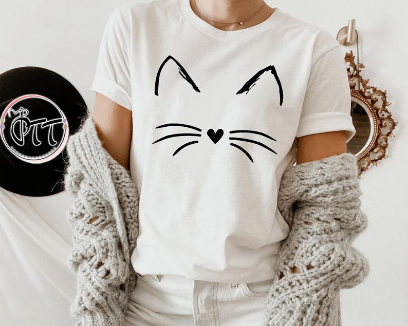 Cute Cat Shirt, Kitten Tee, Kitty T-Shirt, Animal Lover Kids Tees, I Love Cats, Funny Present Gift, Whiskers Face, Cat Mom Cute T Shirt