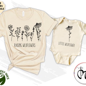 Mommy and Me Shirts, Raising Wildflowers Little Wildflower Mom and Baby Shirts Baby Shower Boy Girl Gift, Mom Son Daughter Matching Outfits