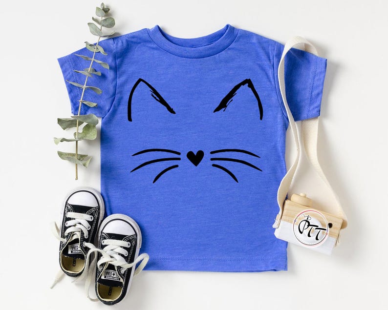 Cute Cat Shirt, Kitten Tee, Kitty T-Shirt, Animal Lover Kids Tees, I Love Cats, Funny Present Gift, Whiskers Face, Cat Mom Cute T Shirt
