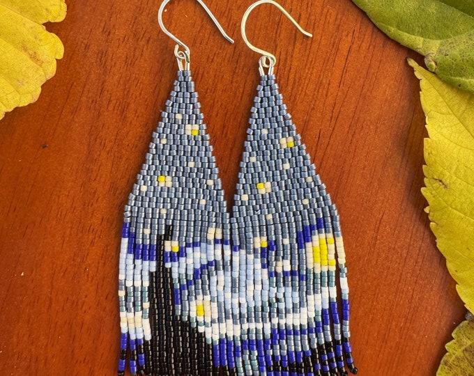 Featured listing image: Whimsical Painting-Inspired Earrings: Starry Night Stitch Jewelry