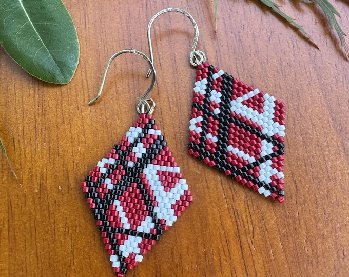 Featured listing image: Rock n Roll Earrings: Van Halen Inspired EVH 5150 Brick Stitch Diamond Earrings