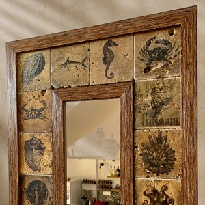 travertine mirror wall decor boho decor bedroom, neutral bathroom mirror for wall, entryway mirror, 3rd anniversary gift for her glass, best