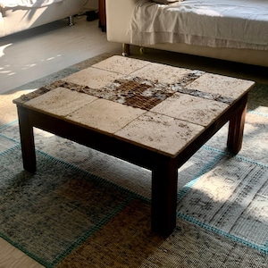 custom travertine coffee table for living room, 5th anniversary gift for couple, Mediterranean tile coffee table boho decor, new home gift