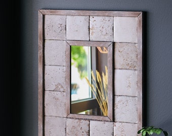 Travertine stone tile mirror | Bohemian mirror |Art deco wall mirror | Tile mirror | Small wall mirror