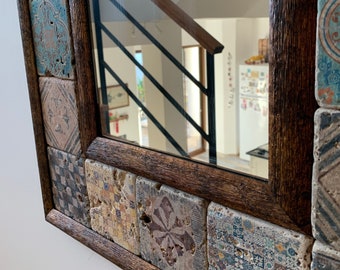 Handcrafted Travertine Mirror, Boho Wall Decor, Rustic Anniversary Gift
