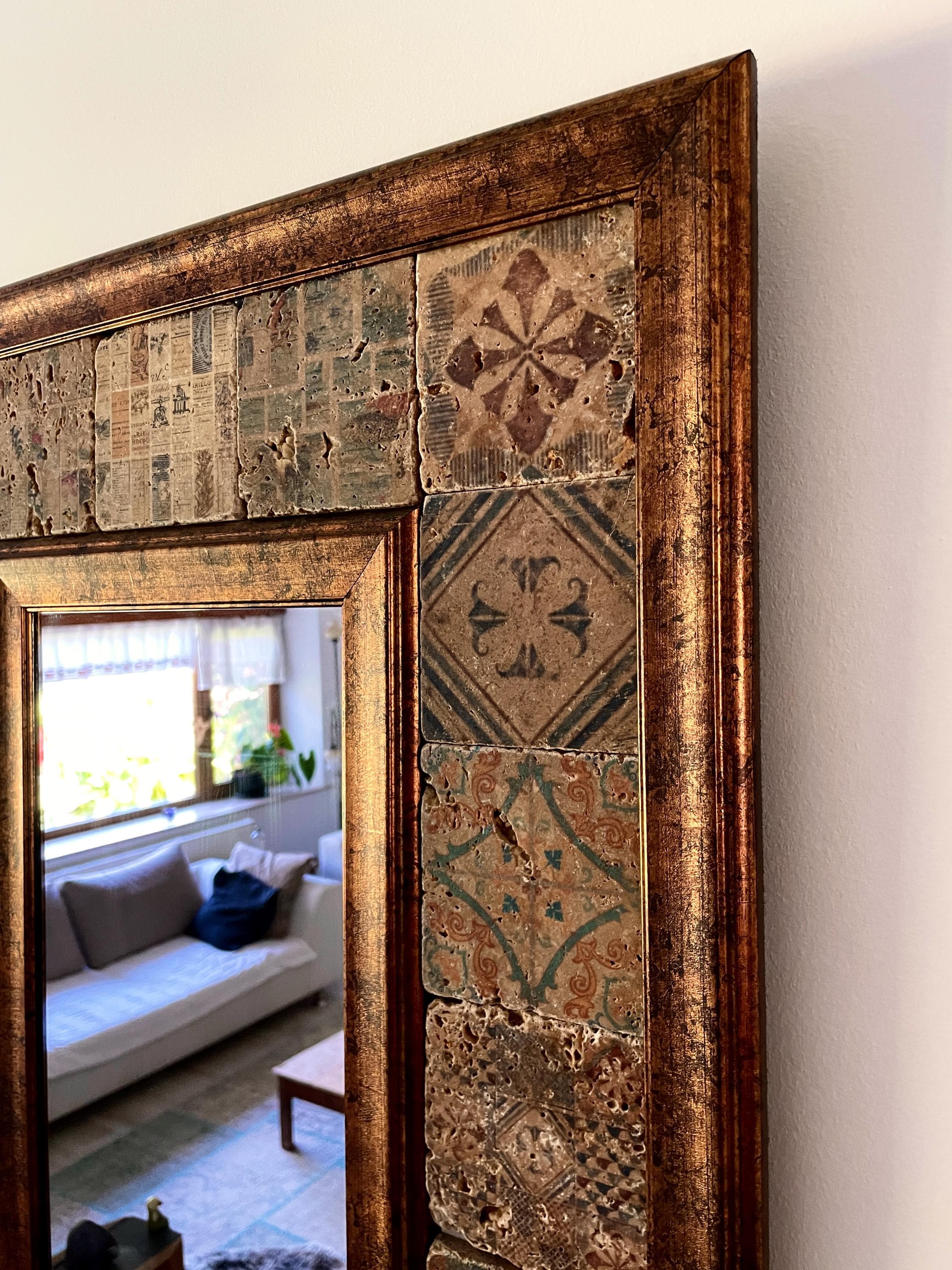 Handcrafted Travertine Stone Wall Mirror, Rustic Boho Turkish Farmhouse Decor, Custom Sizes Available