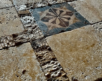 CUSTOM Travertine COFFEE TABLE With Mediterranean Tile Design For Boho Decor Unique 5th Anniversary Gift