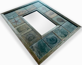 Ceramic Tile Mirror, Decorative Rustic Mirror, Wall Hanging Mirror, Nautical Gifts for Home, Handmade Wall Décor, Vintage Bathroom Mirror