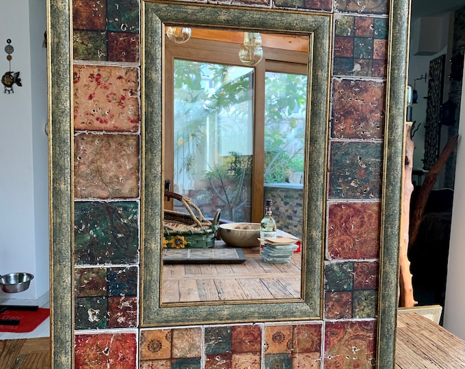 Featured listing image: Customized Ceramic Turkish Mirror for Jennifer, Moroccan Bathroom Mirror, Aesthetic Entryway Mirror, Huge Tile Boho Mirror