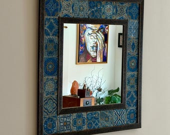 Versão personalizada para Marlena Sztormowska: Espelho Mandala Azul Elegante, Arte de Parede Turca em Cerâmica Feita à Mão