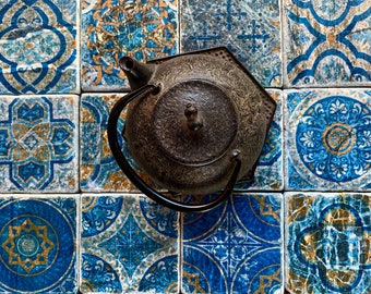 Vintage Serving Table | Blue Tile Table | Turkish Tile Table | Moroccan Style Table | Stone Tile Table | Coffee Table | Boho Side Table