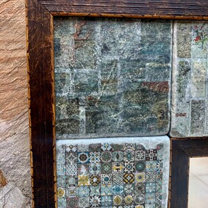 Moroccan Travertine Wall Mirror, Handmade Mosaic Stone Tile, Eclectic Boho Bedroom Living Room Decor, Entryway Statement image 4