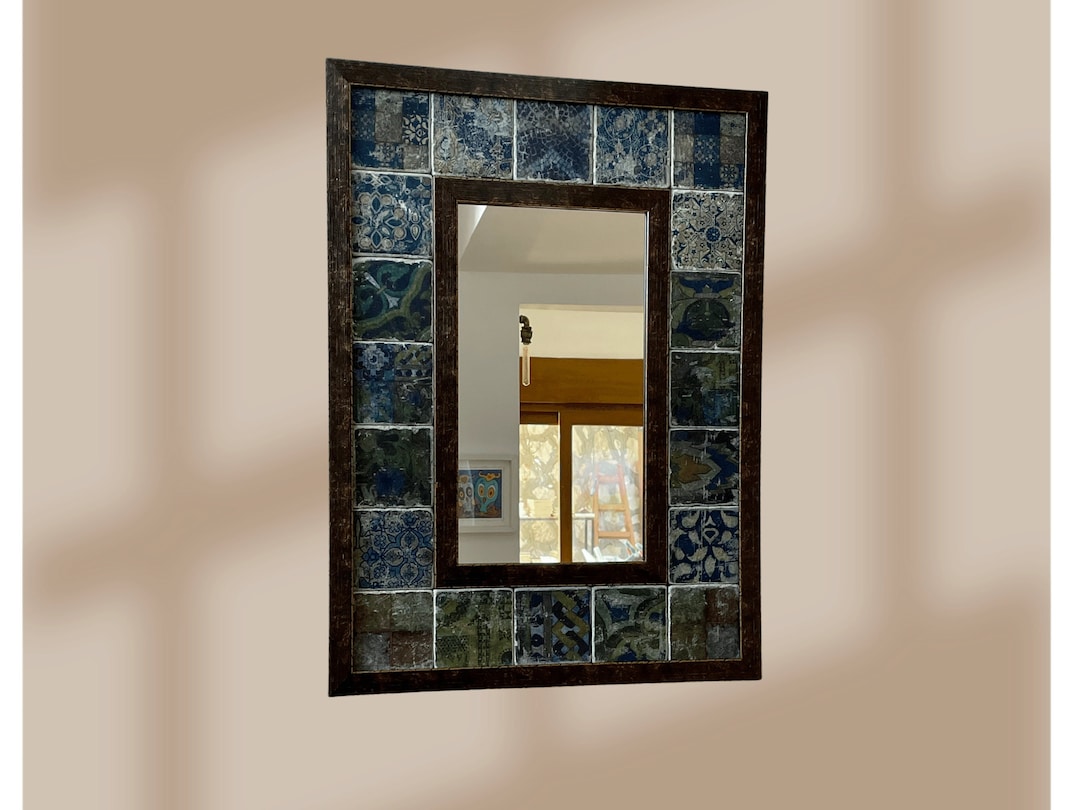 Navy Blue Coastal Bathroom Vanity Mirror for Wall, Beach Bathroom Wall ...