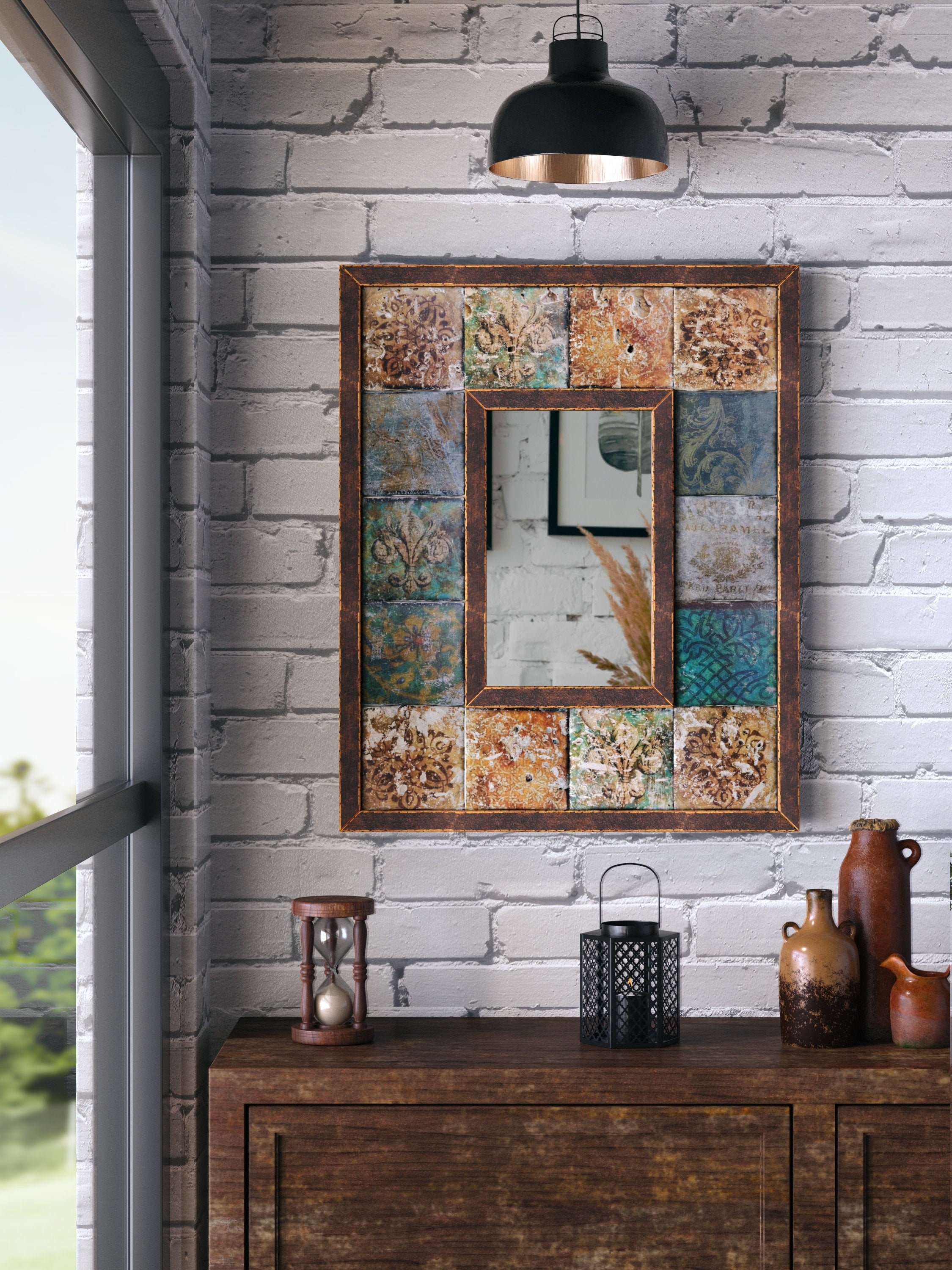 bohemian mirror wall decor, boho mirrors decorative mirrors for living room, coastal bathroom decor, 3rd anniversary gift for her glass