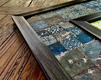 Travertine Marble Wall Mirror, Handmade Mosaic Stone Tile, Rustic Boho Statement Decor, Natural Stone Wall Art, Bathroom Entryway