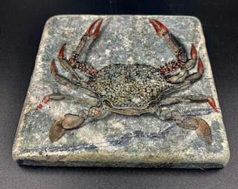ocean coaster set of 4, travertine tile coasters for drinks, beach lover gift, rustic stone coasters for office, unique wedding gift for