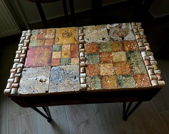 Handcrafted Mosaic Teak Coffee Table - Vintage Mid-Century Tiled Accent Piece for Unique Home Decor