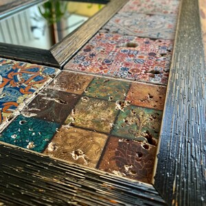 Moroccan Travertine Wall Mirror, Handmade Mosaic Stone Tile, Eclectic Boho Bedroom Living Room Decor, Entryway Statement image 2
