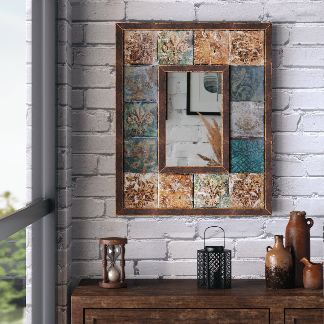 Mosaic Tile Mirrors for Wall, Eclectic Office Decor for Women, Boho