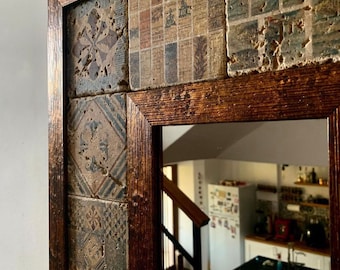 Custom Antique Travertine Mirror Tiles - DIY Boho Mosaic Mirror Project - Unique Handmade Turkish Stone Decor - Perfect Gift Idea