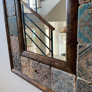 Mediterranean Wall Mirror, Handmade Travertine Mosaic Mirror, Organic Modern Japandi Decor, Wabi Sabi Stone Art