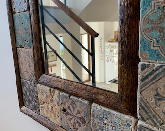 unique tile mirrors for wall, 3 year anniversary gift for her, Tuscany Italy inspired decor, entryway mirror for living room, boho mirrors