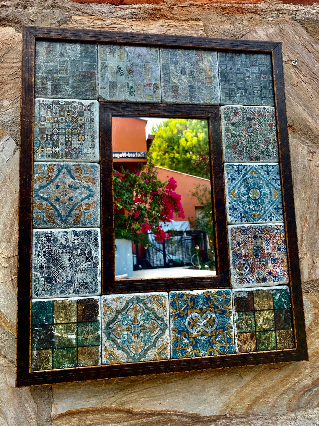 Blue Mosaic Mirror for Dining Room Coastal Decor Beach House Etsy