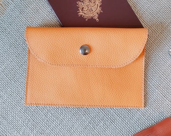Orange leather passport holder
