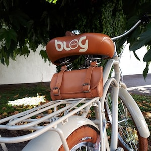Brown leather bicycle saddle bag