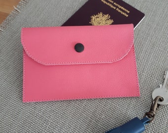Pink leather passport holder