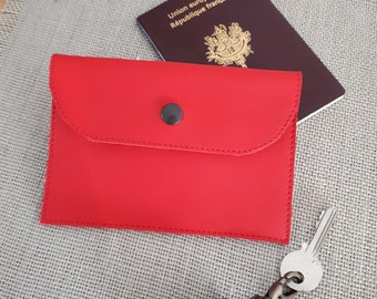 Red leather passport holder