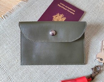 Khaki leather passport holder