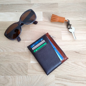 Portefeuille compact en cuir marron