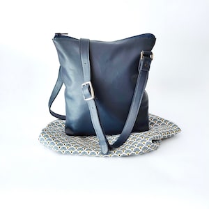 Navy Blue Leather Shoulder Bag