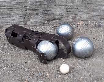 Etui pour boules de pétanque en cuir marron